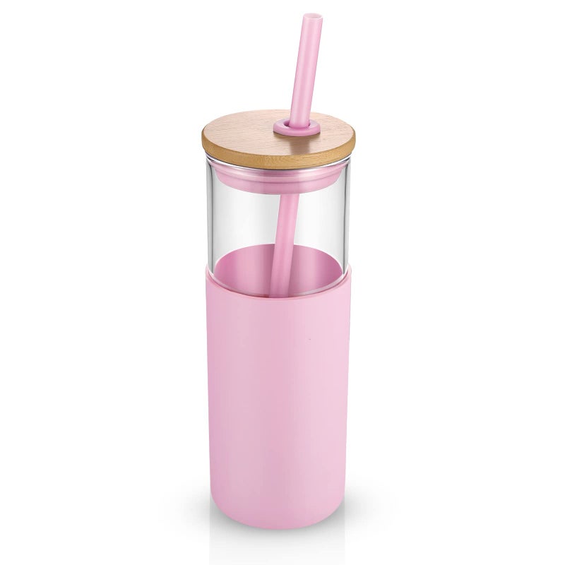 TroncoÂ® 24 oz Glass Tumbler with Lids and Straw, Reusable Iced Coffee Cup & Smoothie Cup with Bamboo Lid, Silicone Sleeve, Dishwasher Safe, BPA-Free Borosilicate Glass, 1 Pack - Image 1